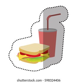 sandwich with soda flat icon, vector illustraction design