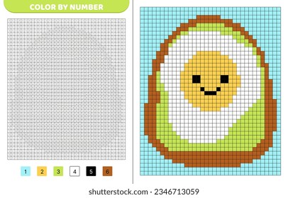 Sandwich squishmallow. Color by number. Pixel coloring book. Numbered squares. Game for kids. Pixel art. Isolated vector illustration eps 10