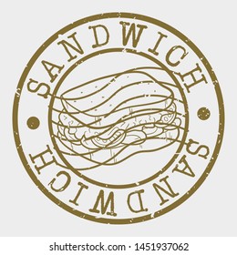 Sandwich Stamp. Fast Food Silhouette Seal. Round Design. Vector Icon. Design Retro Insignia.