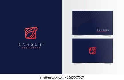 Sandwich Sushi Restaurant logomark vector with business card template design for branding identity