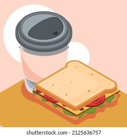 sandwich and takeaway cup isometric