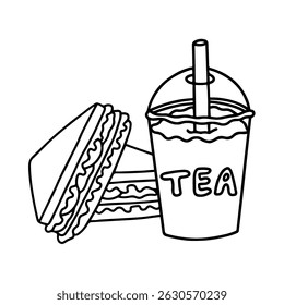 sandwich and tea drink icon vector illustration design
