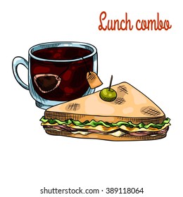 Sandwich and tea. Isolated