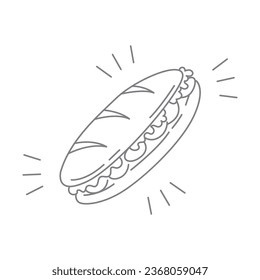 Icono de línea delgada de sandwich sobre fondo blanco