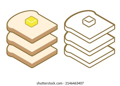sandwich or toast bread slice with butter or margarine on top design vector illustration logo. Breakfast, lunch snack. Isolated white background
