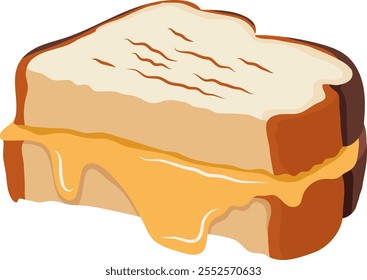 Sandwich Toast Slices with Melting Cheese Illustration Isolated on White Background	