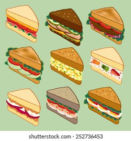 Sandwich variety parade vector illustration for restaurant, fast food, and more