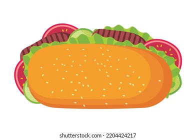 Sandwich vector. Cheese burger. Fast food. Illustration of delicious food in a fast food restaurant