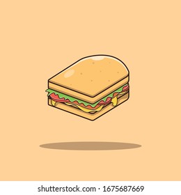 Sandwich Vector Icon Illustration. Fast Food Collection. Food Icon Concept White Isolated. Flat Cartoon Style Suitable for Web Landing Page; Banner; Sticker; Background