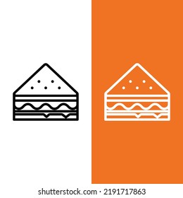Sandwich Vector Icon in Outline Style. A sandwich is a food typically consisting of vegetables, cheese, meat, placed on or between slices of bread. Vector illustration icon for an app, web, or logo