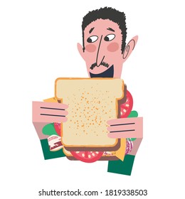 Sandwich. Vector illustration in flat cartoon style.