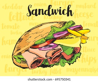 Sandwich vector image. Hand drawing.