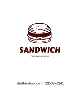 plantilla de logotipo de vector sandwich o imagen del logotipo de sandwich casero. Plantilla de diseño del logotipo de la tienda de emparedados 