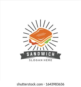  Sandwich Vector vintage fast food logos set. Sandwich, hot dogs, sandwiches illustrations. Vintage quick meals collection. Snack bar, street restaurant icons.