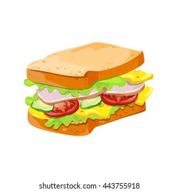 sándwich con verduras y carne. aislado. ilustración vectorial