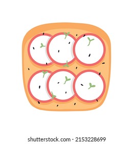 Sandwich with vegetables. Sandwich with radishes and seeds. Vector illustration in cartoon style. Healthy breakfast