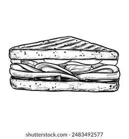 Dibujo de boceto de Vector vintage sándwich