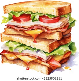 Sandwich Aquarell Illustration. Handgezeichnet Unterwasserelement-Design. Künstlerische Vektorgrafik-Design-Element. Illustration für Grußkarten, Druck und andere Design-Projekte.