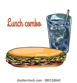 Sandwich and water.Isolated