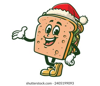 Sandwich wearing a Christmas hat cartoon mascot illustration character vector clip art