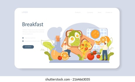 Sandwich web banner or landing page. Variety of delicious sandwiches for breakfast. Toast with bacon, egg, cheese, salad and tomatoes. Delicious lunch snack. Flat vector illustration