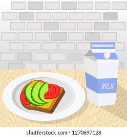 sandwich whit slices avocado and Fresh avocado flat style, Vector illustration