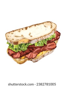 Sándwich con fondo blanco, ilustración vectorial, dibujo de alimentos