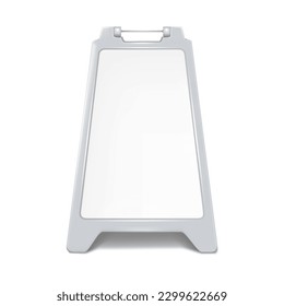 Sandwich white board front view realistic vector mockup. Blank A-frame advertising display mock-up. Outdoor sidewalk sign template for design