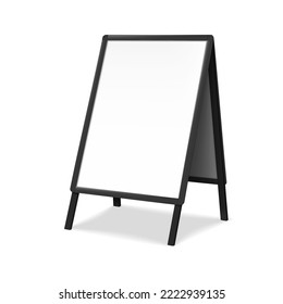 Sandwich white board realistic vector mock-up. Blank A-frame advertising display mockup. Outdoor sidewalk sign template for design