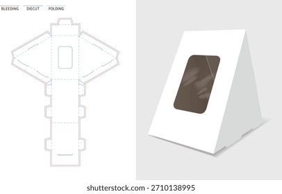 Sandwich window box packaging die-cut template with mockup