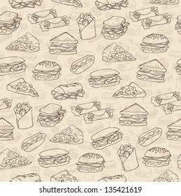 Sandwich Wrap & Fast Food Background Pattern