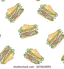 Sandwich wrap seamless pattern on white background