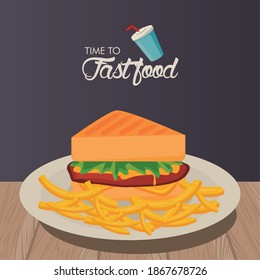 sandwiche and french fries delicious fast food icon vector illustration design