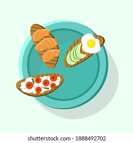 Sandwiches from above, vector set flat illustration. Food company, cafe, restaurant. 