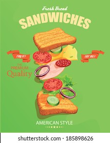 Sandwiches. American style. Vector illustration.