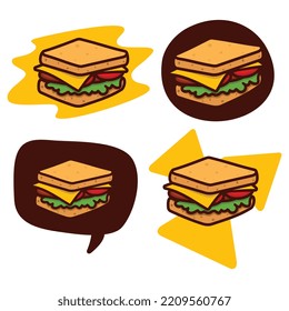 Sandwiches Cartoon Vector Icon Illustration. Breakfast Food Icon Concept Isolated Premium Vector. Flat Cartoon Style, suitable for logos, menus or prints