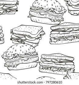 sandwiches food seamless vector pattern