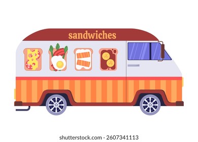 Sandwiches food truck on isolated background. Vector illustration in a flat style