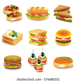 Sandwichs-Icons Detailfoto-realistisches Vektorset