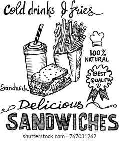 sandwiches, menu, sketch