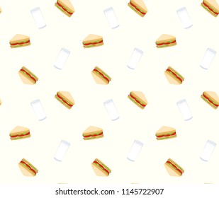 Sandwiches and milk pattern background