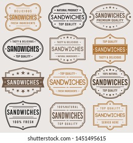 Sandwiches Premium Quality Stamp. Frames. Grunge Design. Icon Art Vector. Old Style Frames.