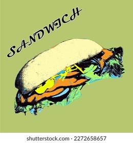Sandwiches and shadow on gray background. Modern retro pop art style