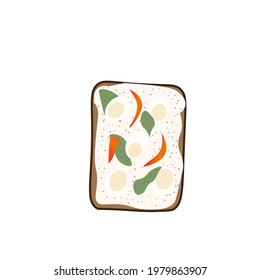Sandwiches with spread, egg, pepper and herbs. Delicious and healthy food. Vector illustration on a white background.
