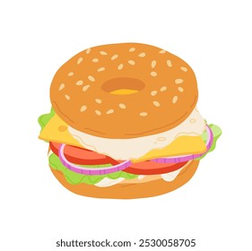 Sandwiches with Various Ingredients. Vector cartoon illustration of sub, sandwich, bagel, toast and burger with meat, cheese and vegetables.