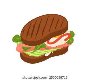 Sandwiches with Various Ingredients. Vector cartoon illustration of sub, sandwich, bagel, toast and burger with meat, cheese and vegetables.