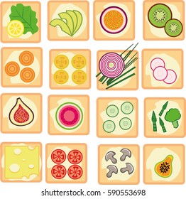 Sandwiches with vegetables and fruits