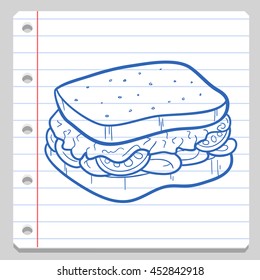 Sandwitch Breakfast Food Notebook School Doodle vector illustration sketch.