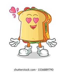 sandwitch fall in love cartoon vector mascot illustration