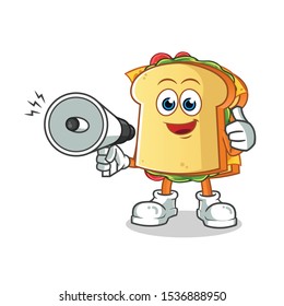 sandwitch hold handy loudspeaker cartoon vector mascot illustration